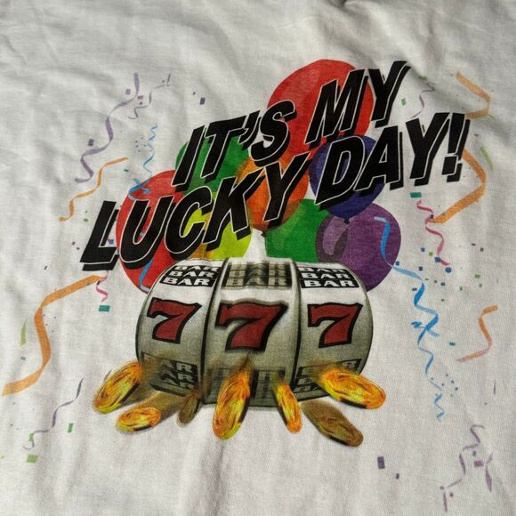 Vintage Y2K Las Vegas Fitzgeralds Casino Lucky Day Mens XL White T Shirt - Picture 2 of 11